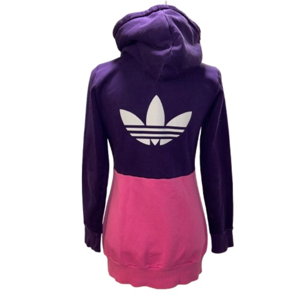 ADIDAS Hooded Sweatshirt Long Sleeved Womens pink and Purple color block - Picture 3 of 15